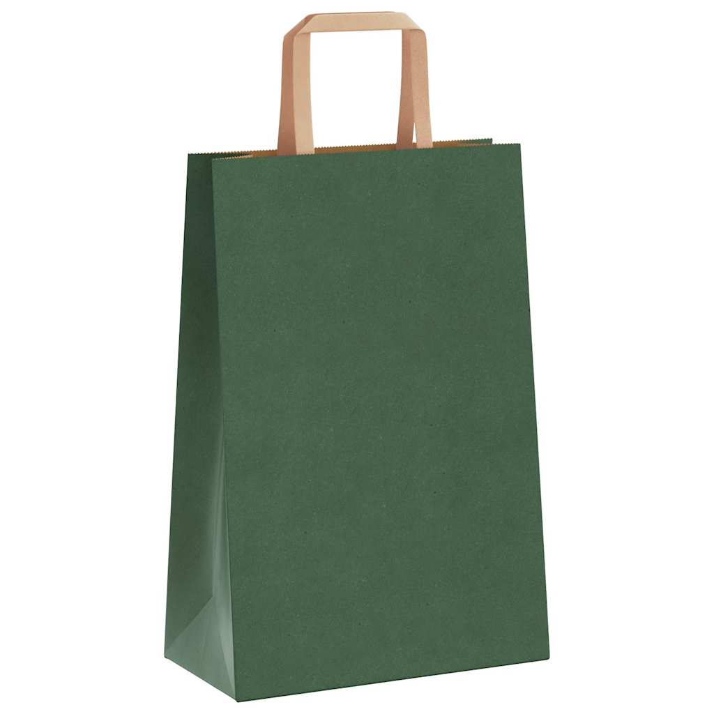 Sacchetti di Carta 250 pz con Manici Verdi 21x11x31 cm