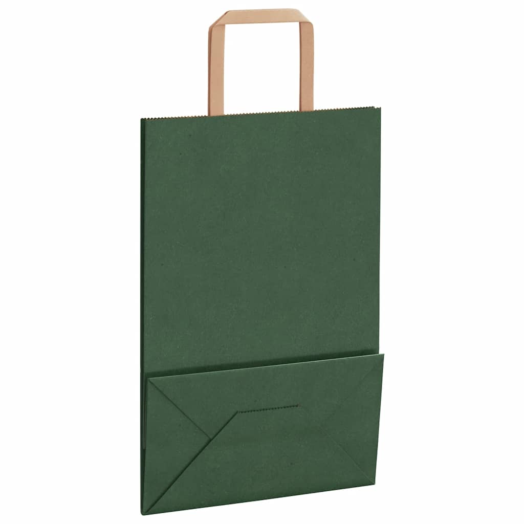 Sacchetti di Carta 250 pz con Manici Verdi 21x11x31 cm