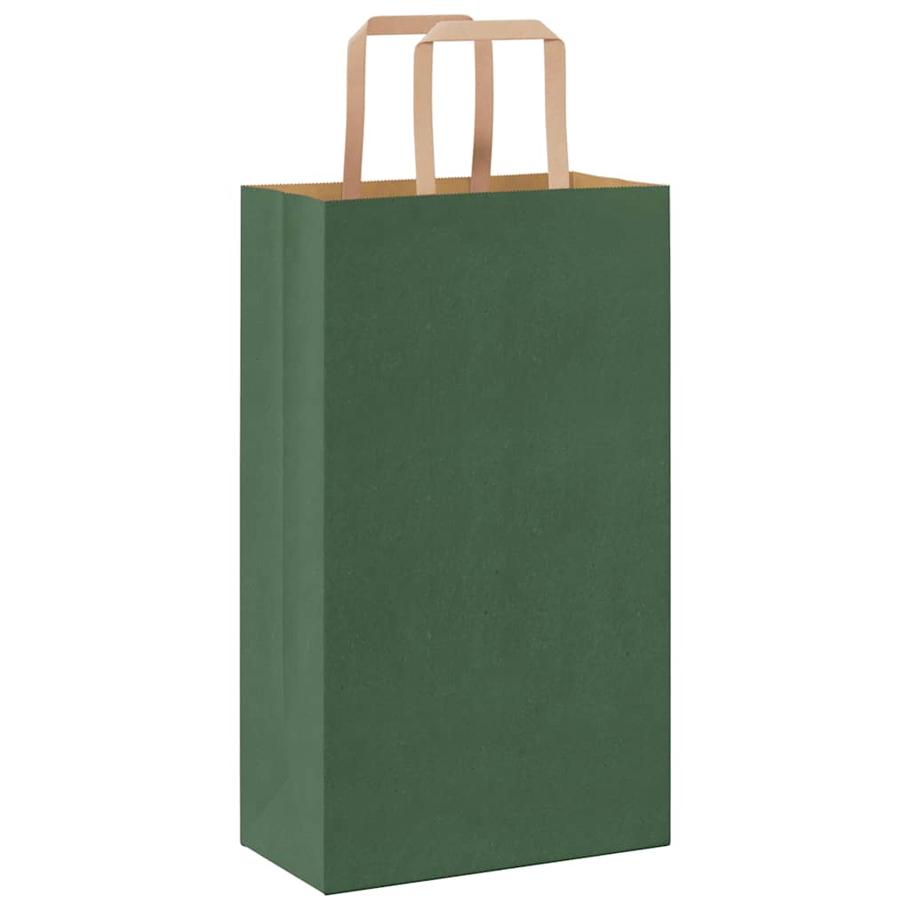 Sacchetti di Carta 250 pz con Manici Verdi 21x11x36 cm
