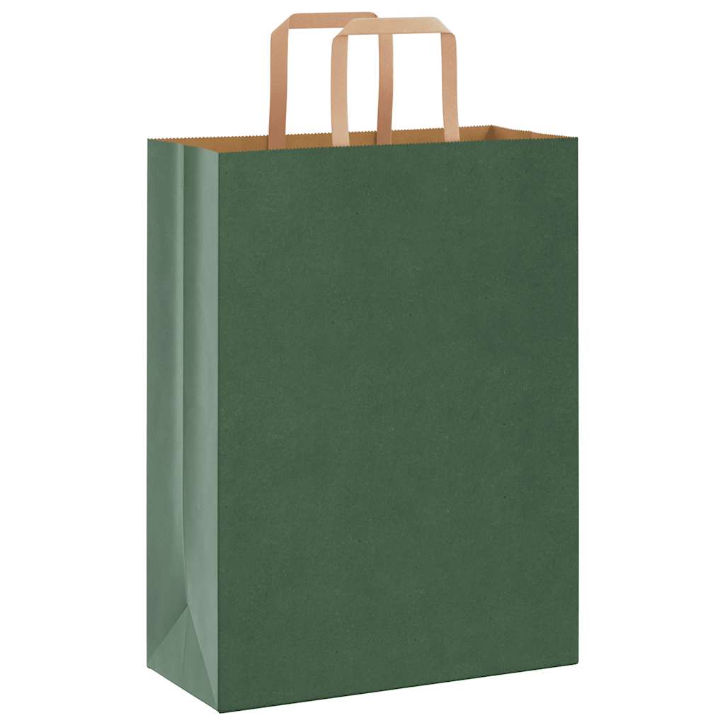 Sacchetti di Carta 250 pz con Manici Verdi 26x12x35 cm