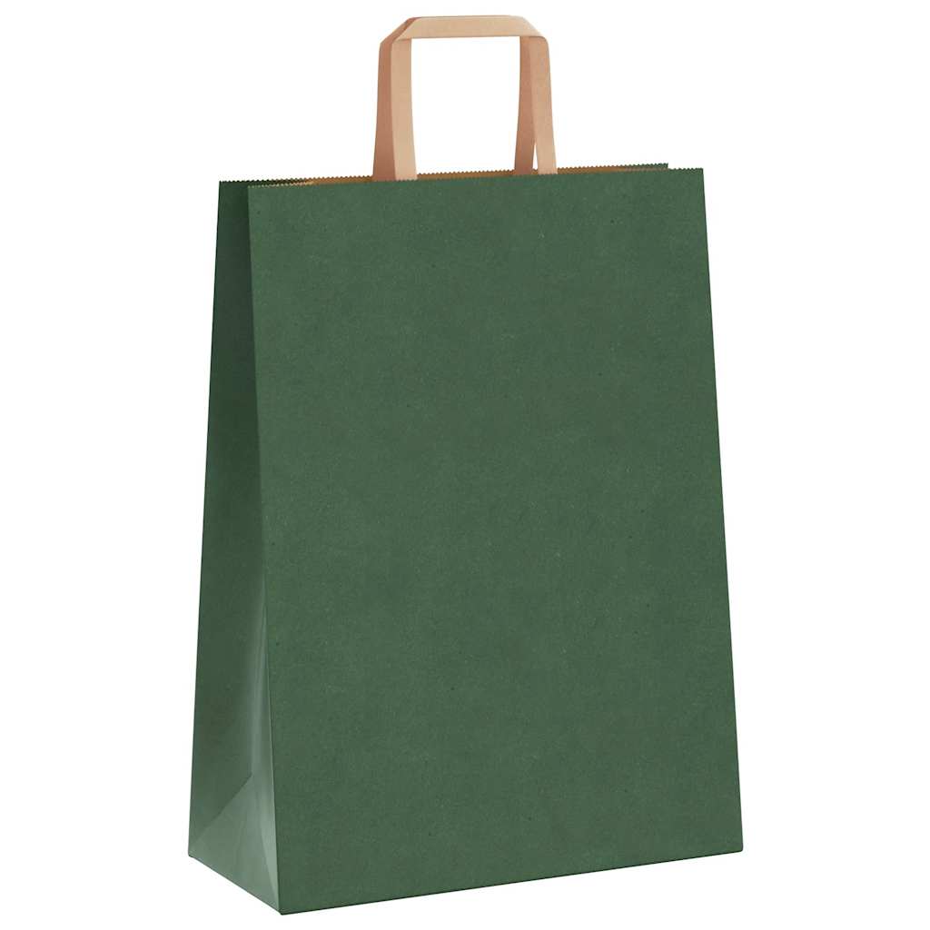 Sacchetti di Carta 250 pz con Manici Verdi 26x12x35 cm