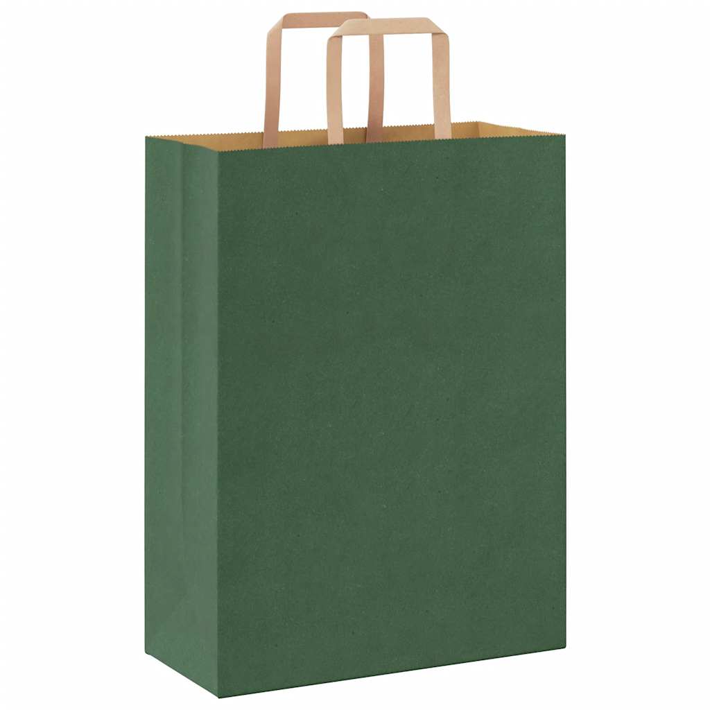 Sacchetti di Carta 250 pz con Manici Verdi 26x12x35 cm