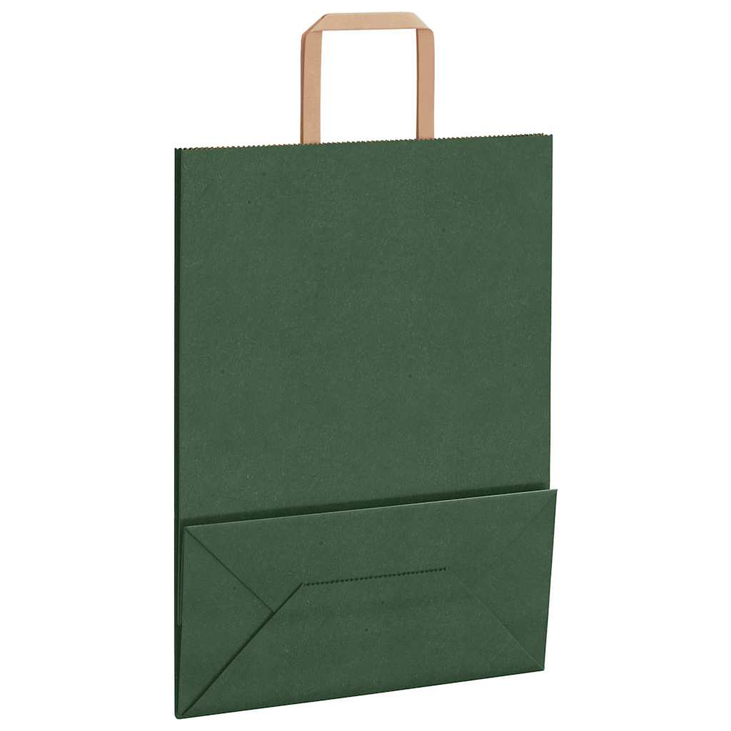 Sacchetti di Carta 250 pz con Manici Verdi 26x12x35 cm