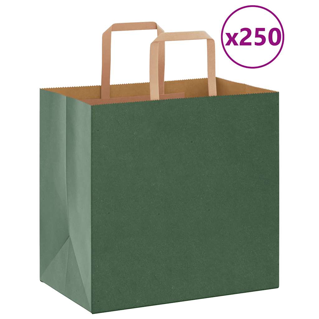 Sacchetti di Carta 250 pz con Manici Verdi 26x17x25 cm