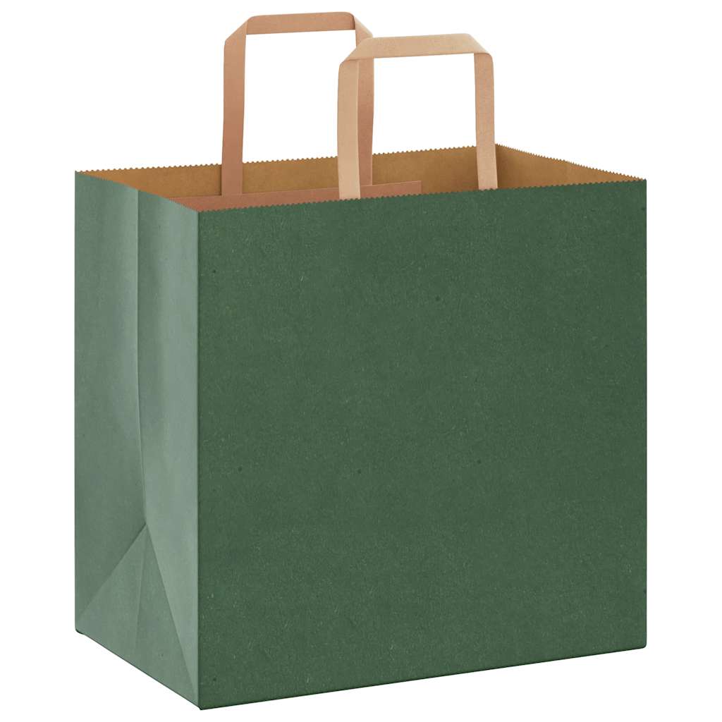 Sacchetti di Carta 250 pz con Manici Verdi 26x17x25 cm