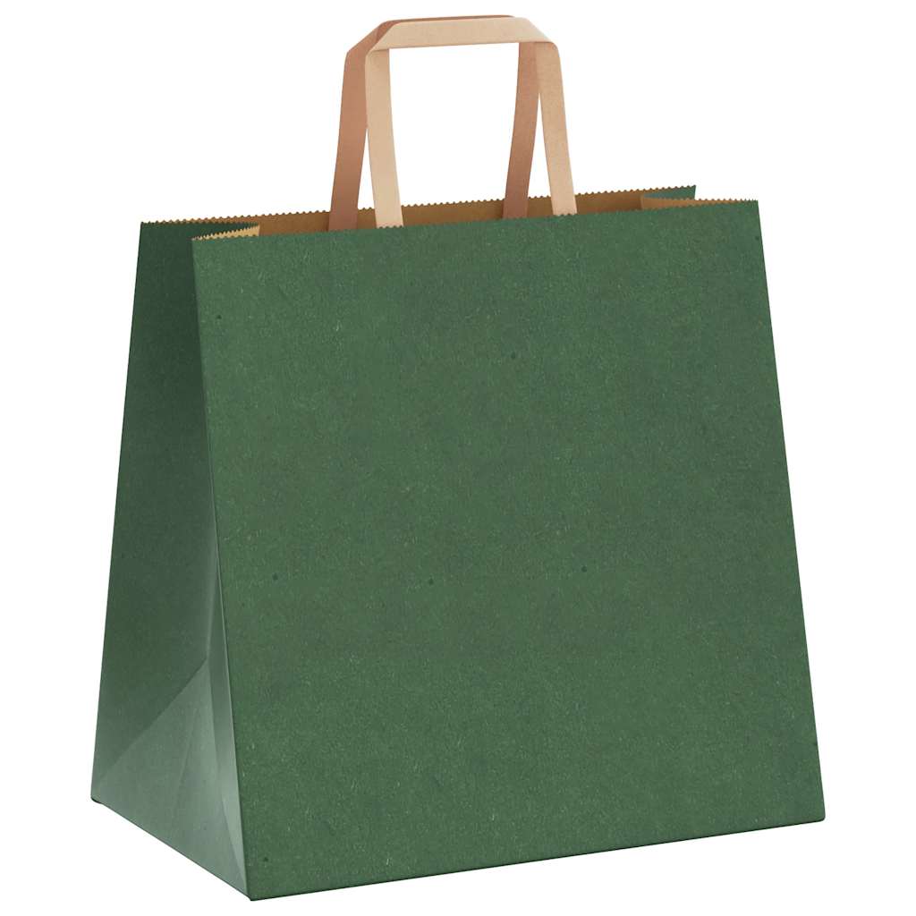 Sacchetti di Carta 250 pz con Manici Verdi 26x17x25 cm