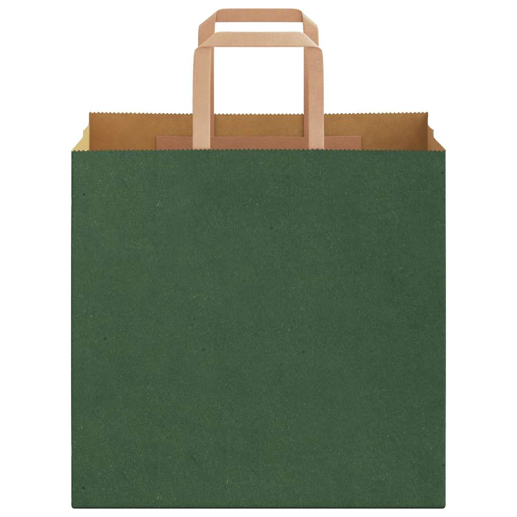 Sacchetti di Carta 250 pz con Manici Verdi 26x17x25 cm