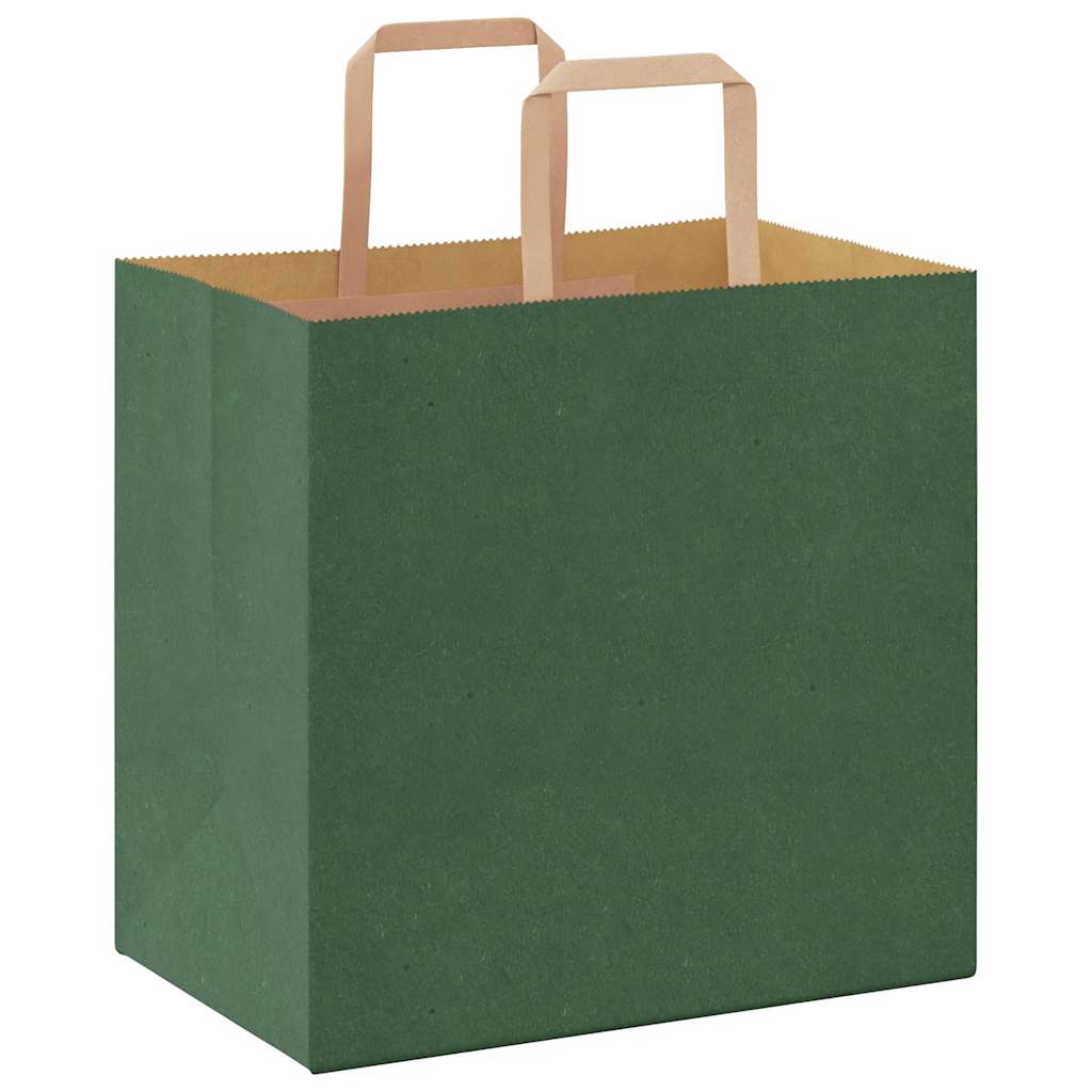 Sacchetti di Carta 250 pz con Manici Verdi 26x17x25 cm