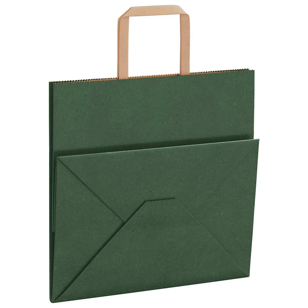 Sacchetti di Carta 250 pz con Manici Verdi 26x17x25 cm