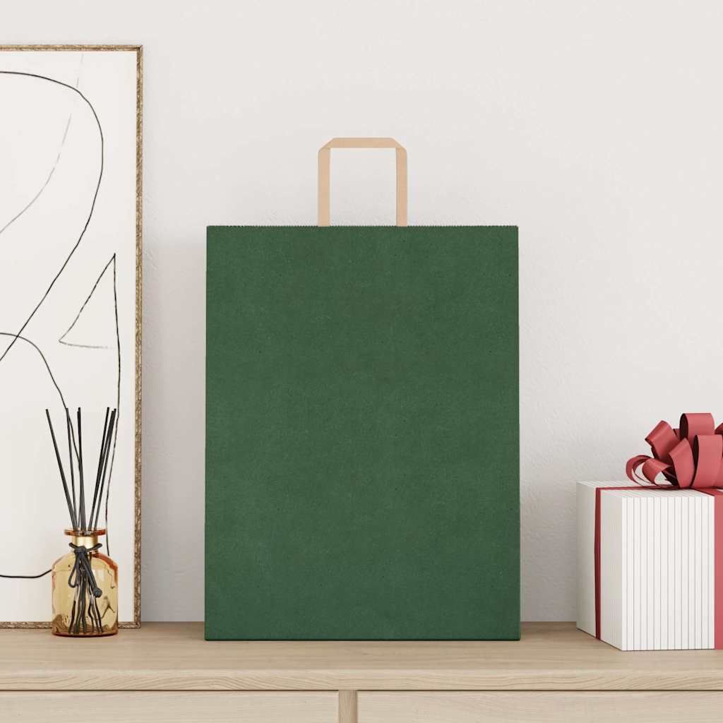 Sacchetti di Carta 250 pz con Manici Verdi 32x12x42 cm