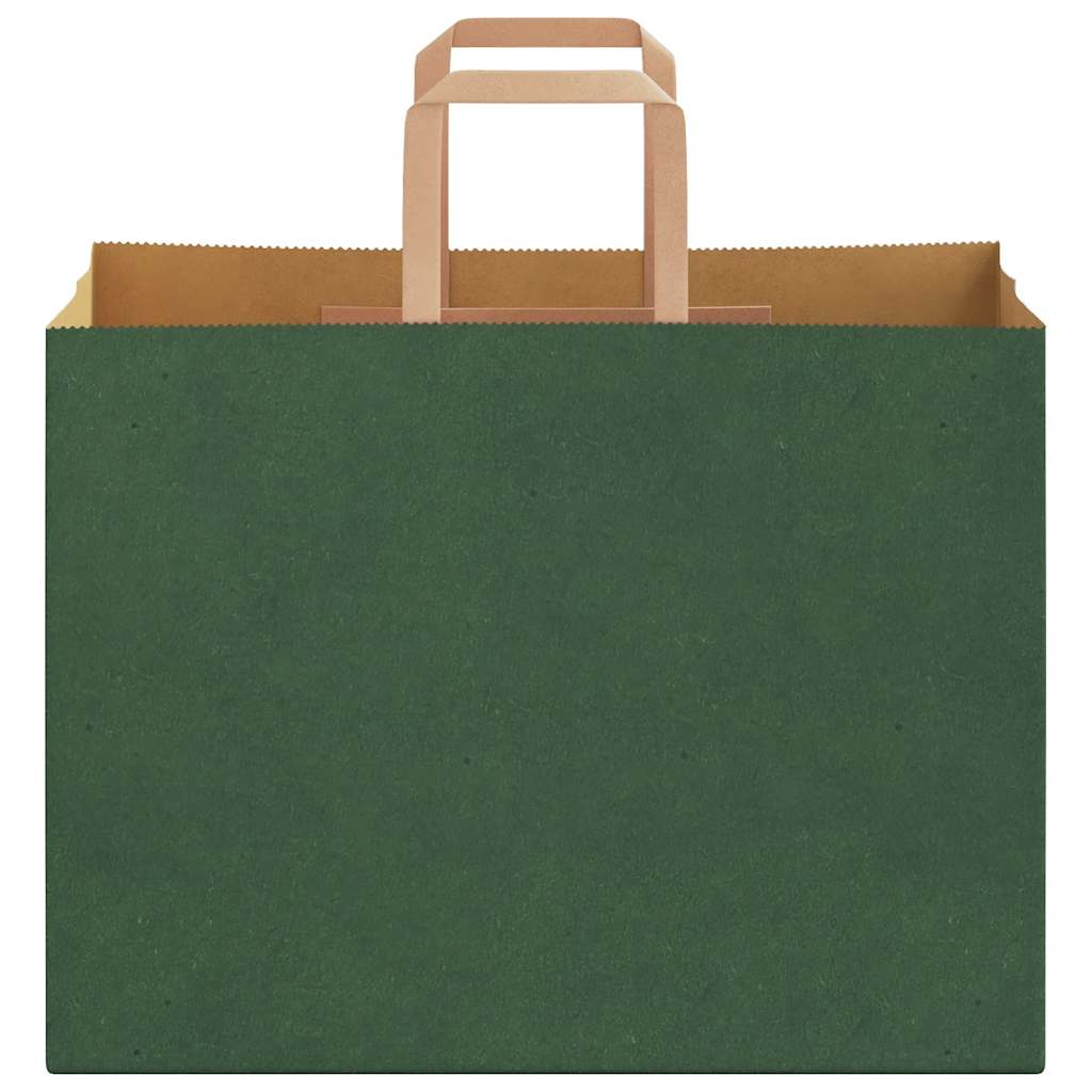 Sacchetti di Carta 250 pz con Manici Verdi 32x17x25 cm