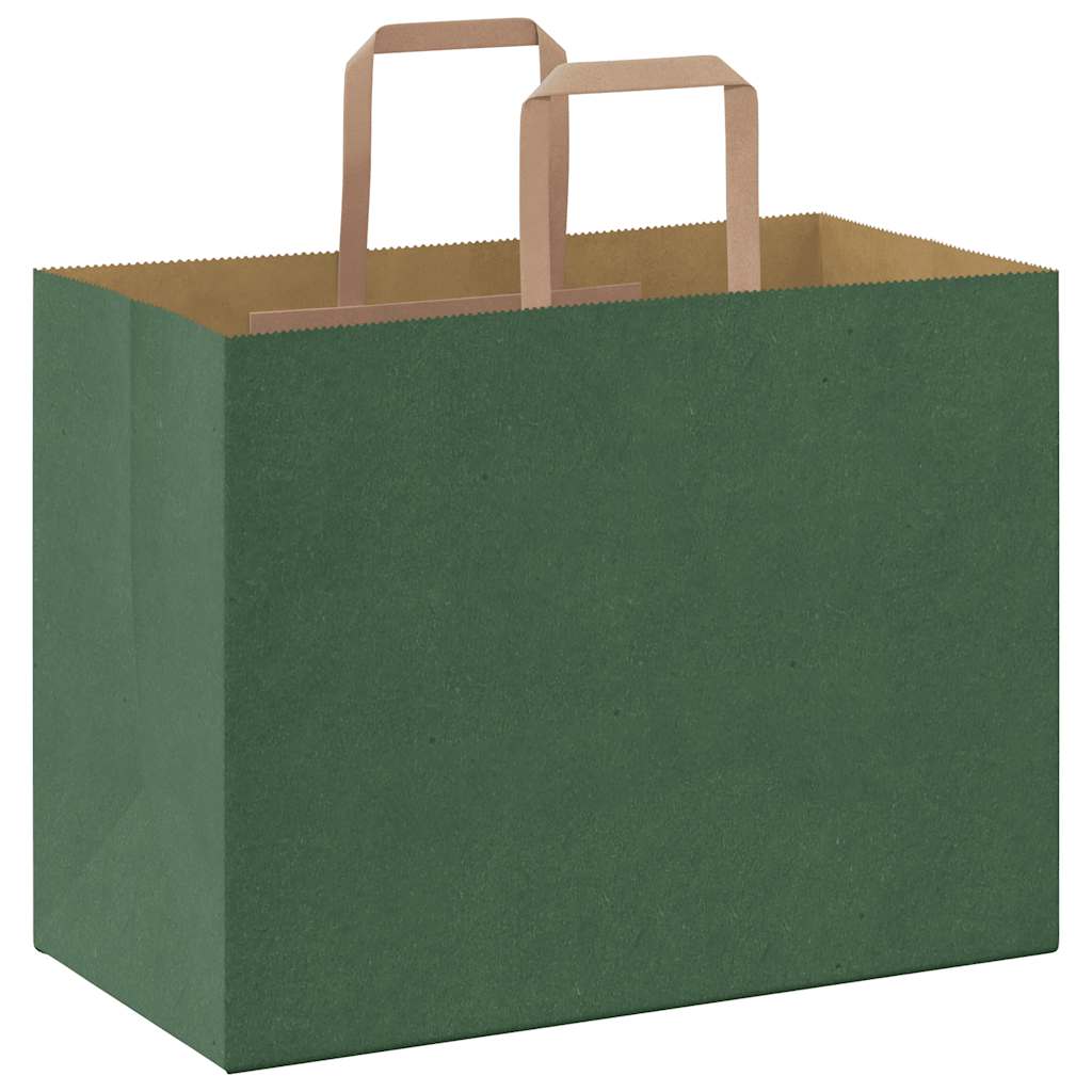 Sacchetti di Carta 250 pz con Manici Verdi 32x17x25 cm