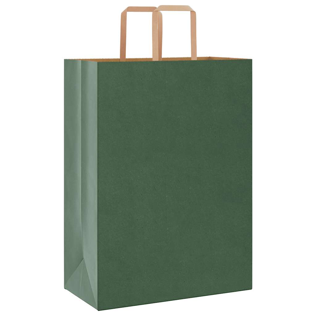 Sacchetti di Carta 250 pz con Manici Verdi 32x17x44 cm