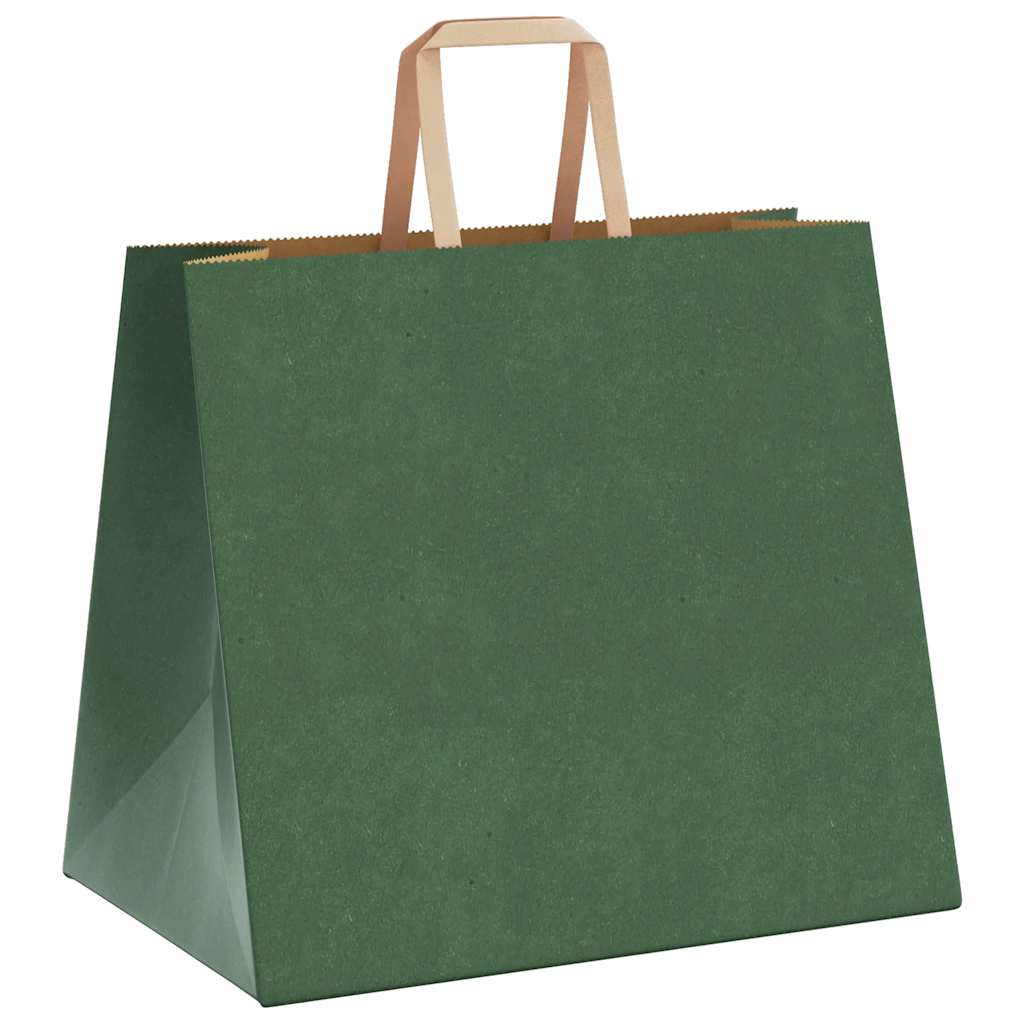 Sacchetti di Carta 250 pz con Manici Verdi 32x22x28 cm