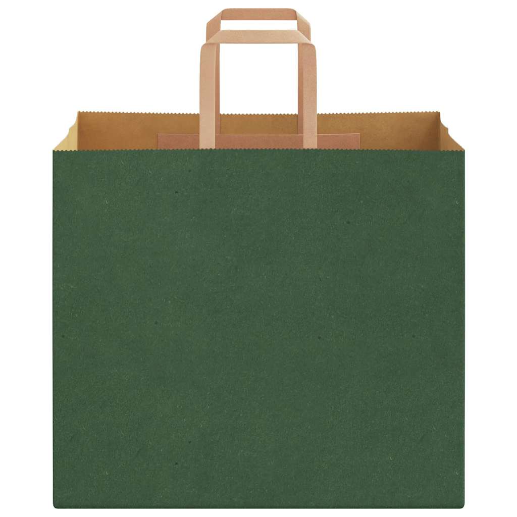 Sacchetti di Carta 250 pz con Manici Verdi 32x22x28 cm