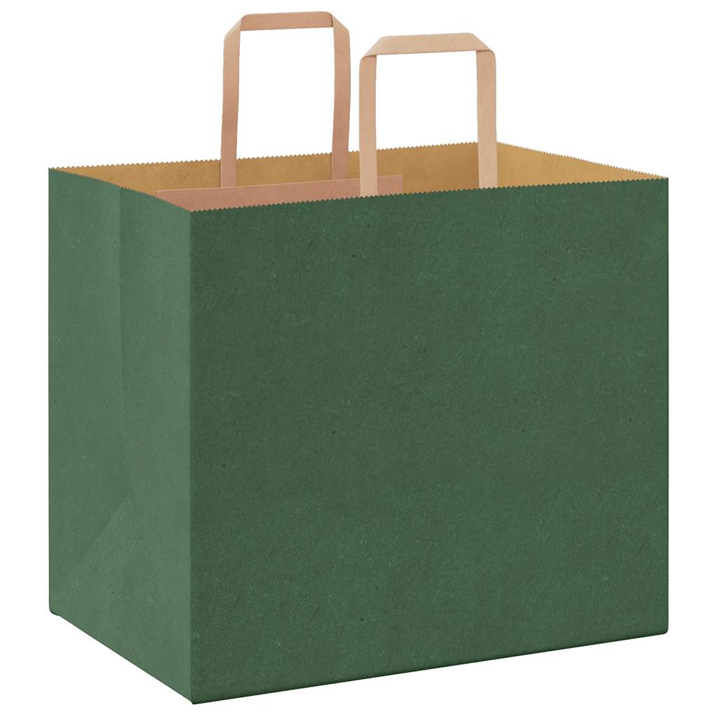 Sacchetti di Carta 250 pz con Manici Verdi 32x22x28 cm
