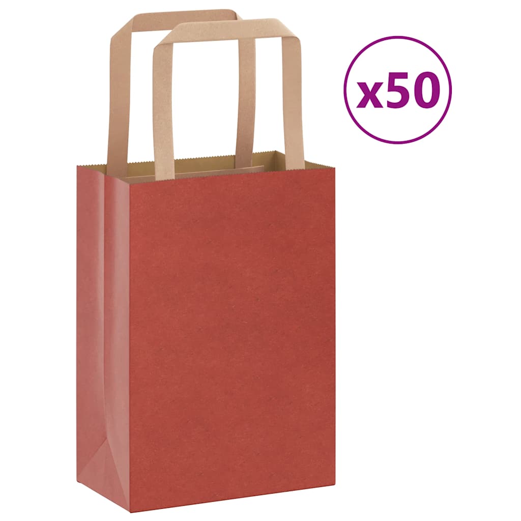 Sacchetti di Carta 50 pz con Manici Rossi 15x8x21 cm