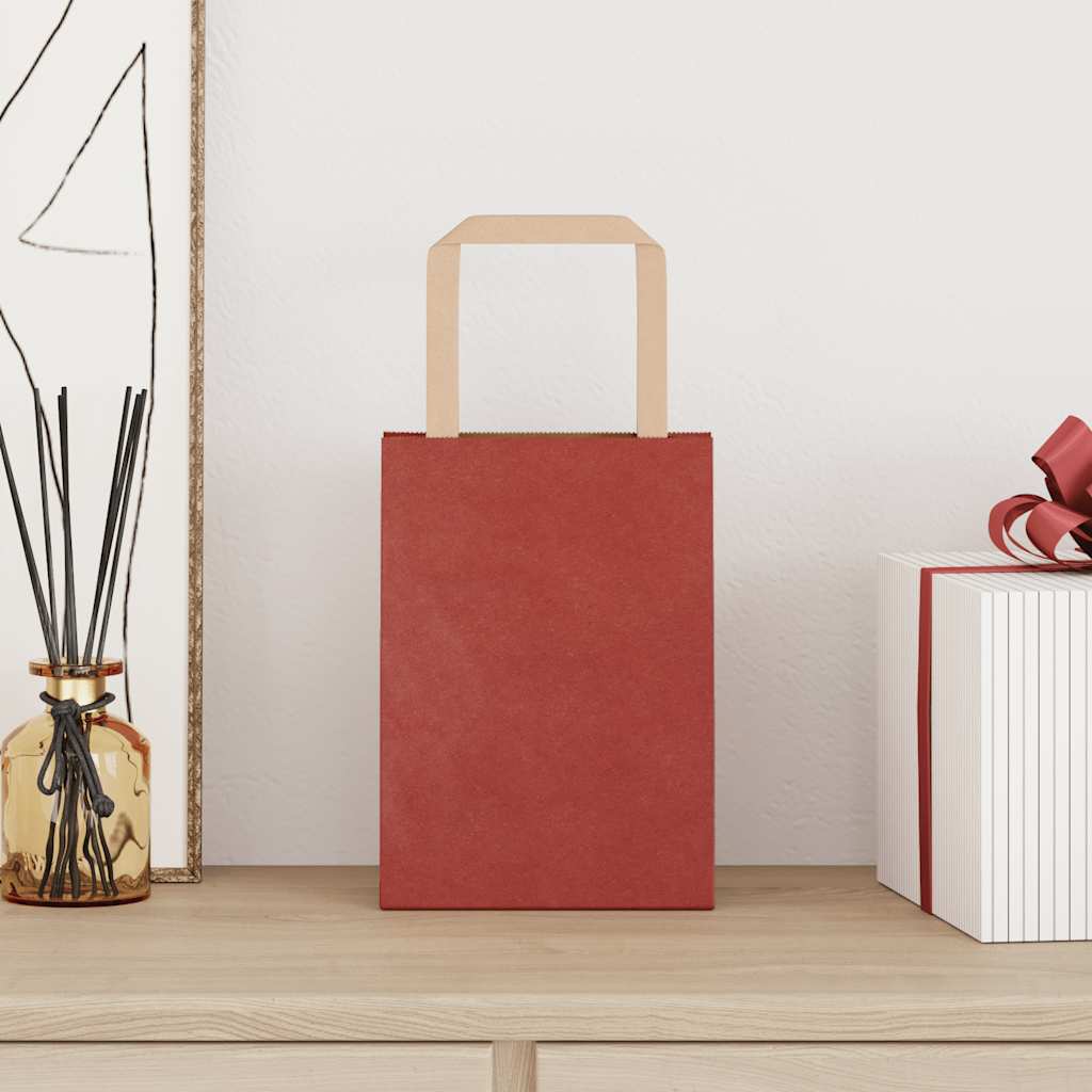 Sacchetti di Carta 50 pz con Manici Rossi 15x8x21 cm