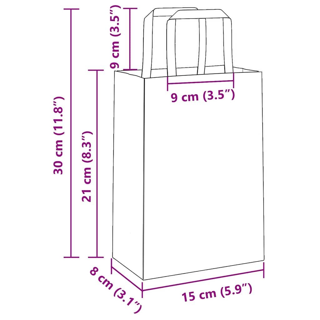 Sacchetti di Carta 50 pz con Manici Rossi 15x8x21 cm