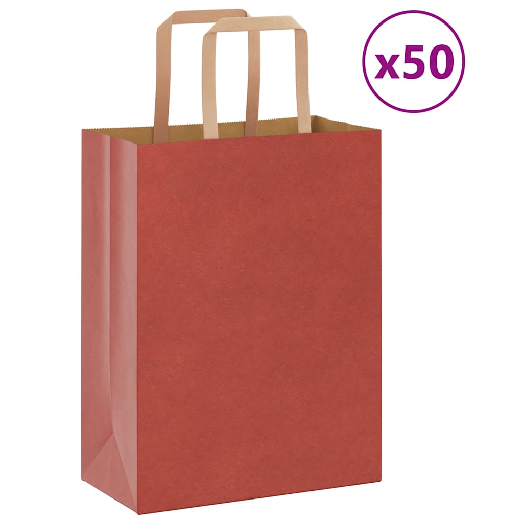 Sacchetti di Carta 50 pz con Manici Rossi 21x11x28 cm