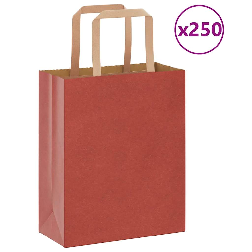 Sacchetti di Carta 250 pz con Manici Rossi 18x8x22 cm