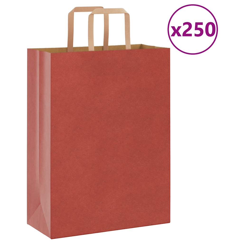 Sacchetti di Carta 250 pz con Manici Rossi 26x12x35 cm