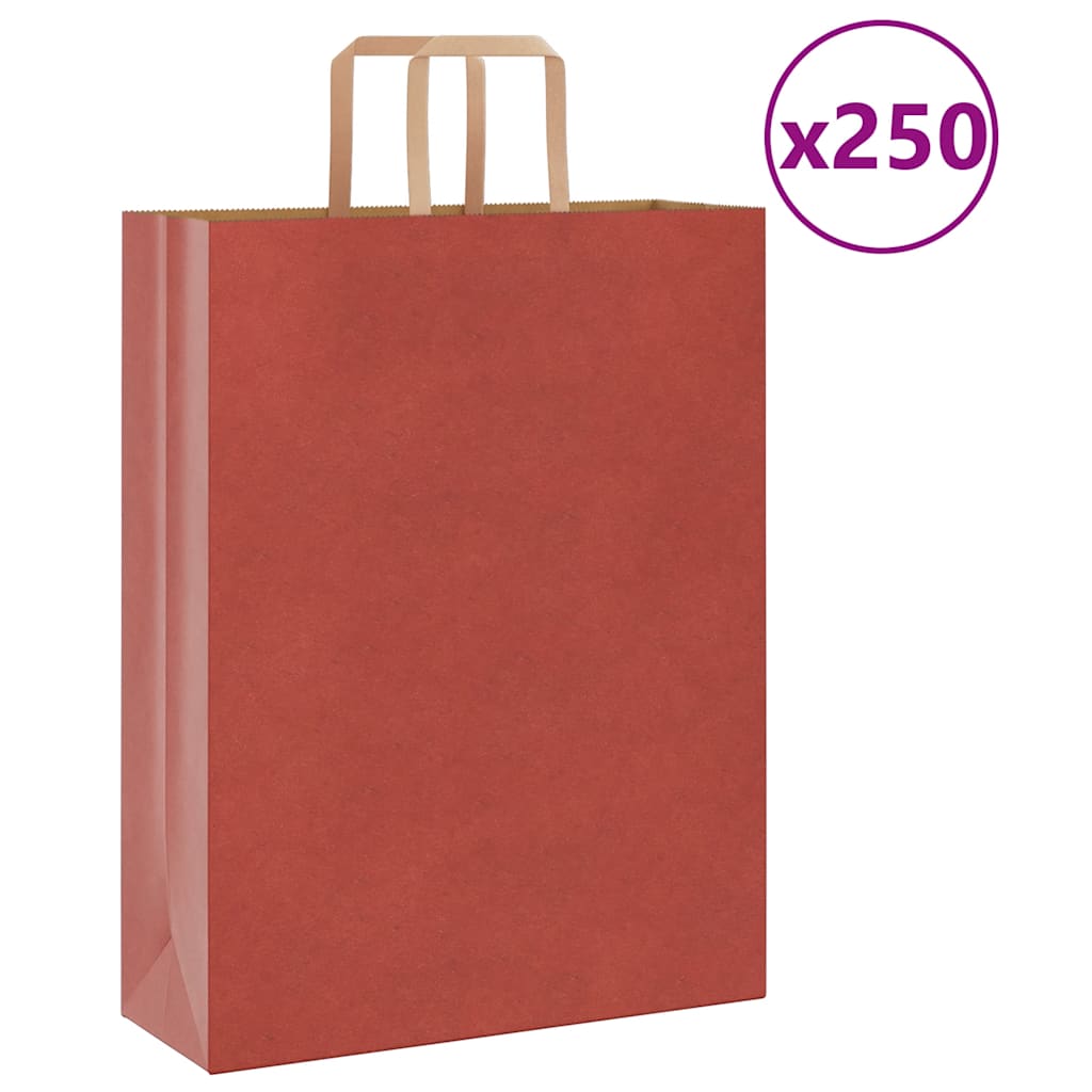 Sacchetti di Carta 250 pz con Manici Rossi 32x12x42 cm