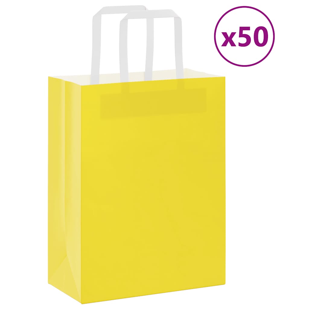 Sacchetti di Carta 50 pz con Manici Gialli 21x11x28 cm