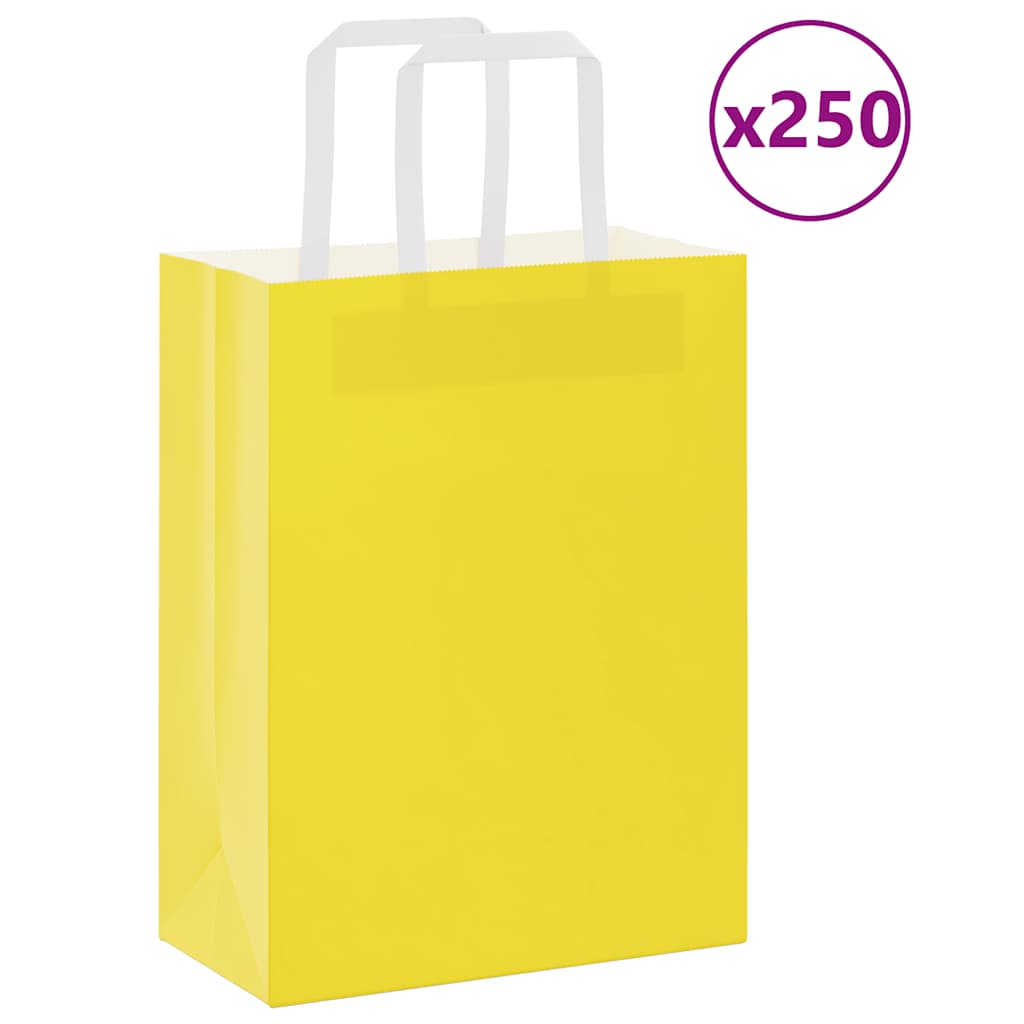 Sacchetti di Carta 250 pz con Manici Gialli 21x11x28 cm