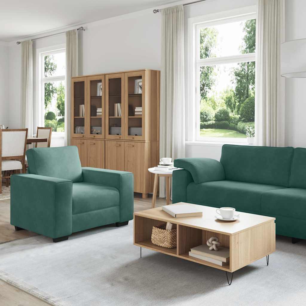 Set di Divani 3 pz con Cuscini Verde scuro in Velluto