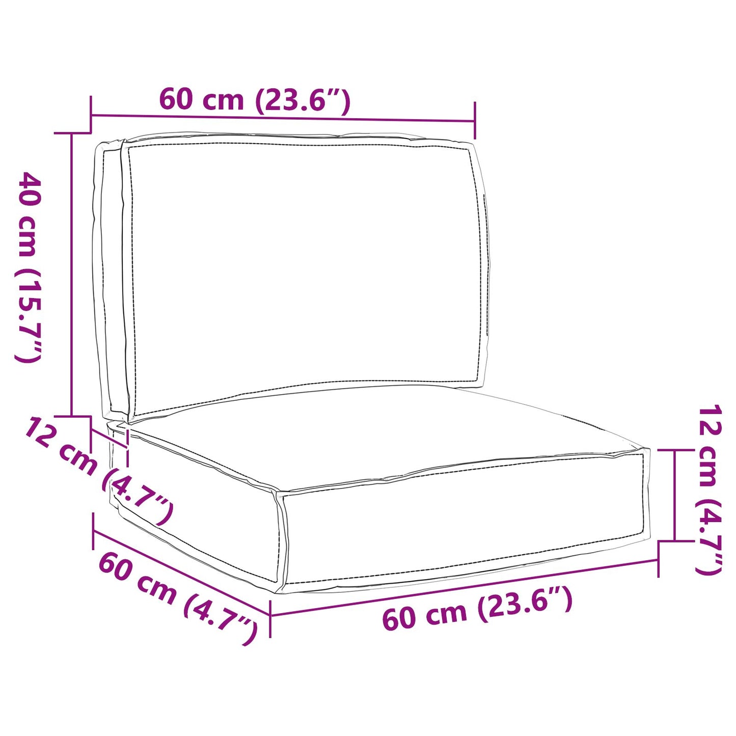 Set di cuscini per pallet Set di 2 Grigio Poliestere