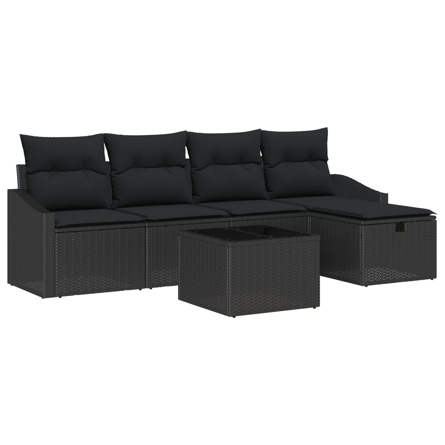 Set Divano Giardino da 6 Pezzi con Cuscini in Polyrattan Nero