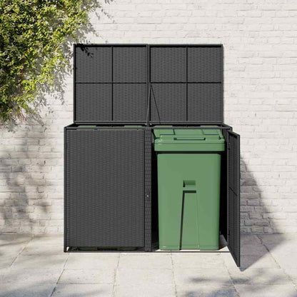 Copribidone Doppio per Spazzatura Polyrattan Nero 148x80x111 cm