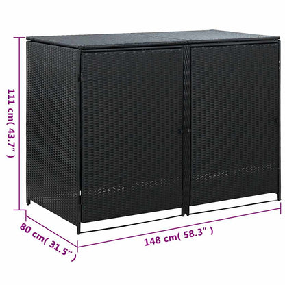 Copribidone Doppio per Spazzatura Polyrattan Nero 148x80x111 cm