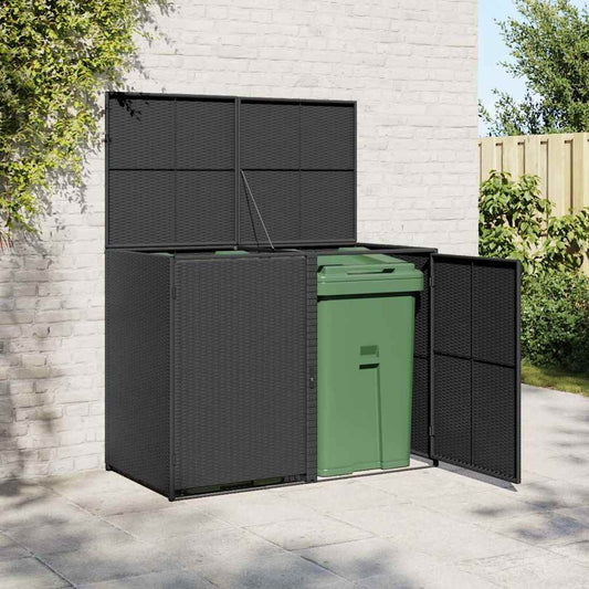 Copribidone Doppio per Spazzatura Polyrattan Nero 148x80x111 cm