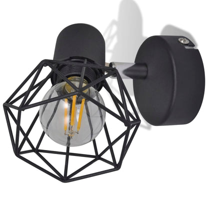 Set 2 Applique con Rete in Stile Industriale Nero Lampadina LED
