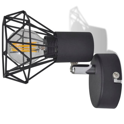 Set 2 Applique con Rete in Stile Industriale Nero Lampadina LED