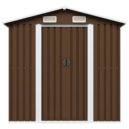 Capanno Attrezzi da Giardino Marrone 204x132x186 cm in Acciaio