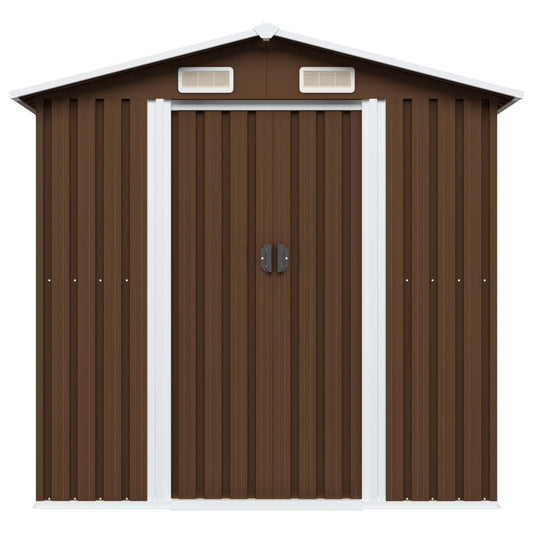 Capanno Attrezzi da Giardino Marrone 204x132x186 cm in Acciaio