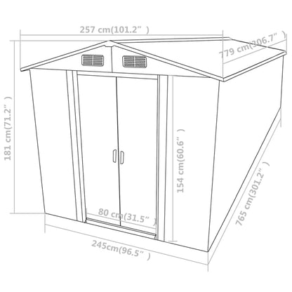 Capanno da Giardino Antracite 257x779x181cm in Acciaio Zincato