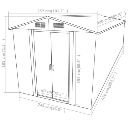 Capanno da Giardino Marrone 257x990x181 cm in Acciaio Zincato