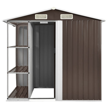 Capanno da Giardino con Scaffali Marrone 205x130x183 cm Ferro