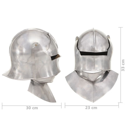 Elmo da Cavaliere Medievale Antico LARP in Acciaio Argento