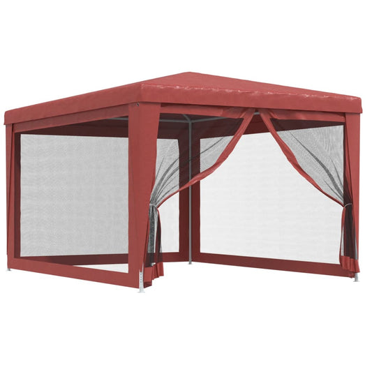 Tenda per Feste con Pareti Laterali in Rete Rossa 3x4 m HDPE