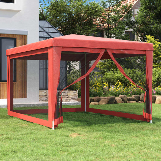 Tenda per Feste con Pareti Laterali in Rete Rossa 3x4 m HDPE