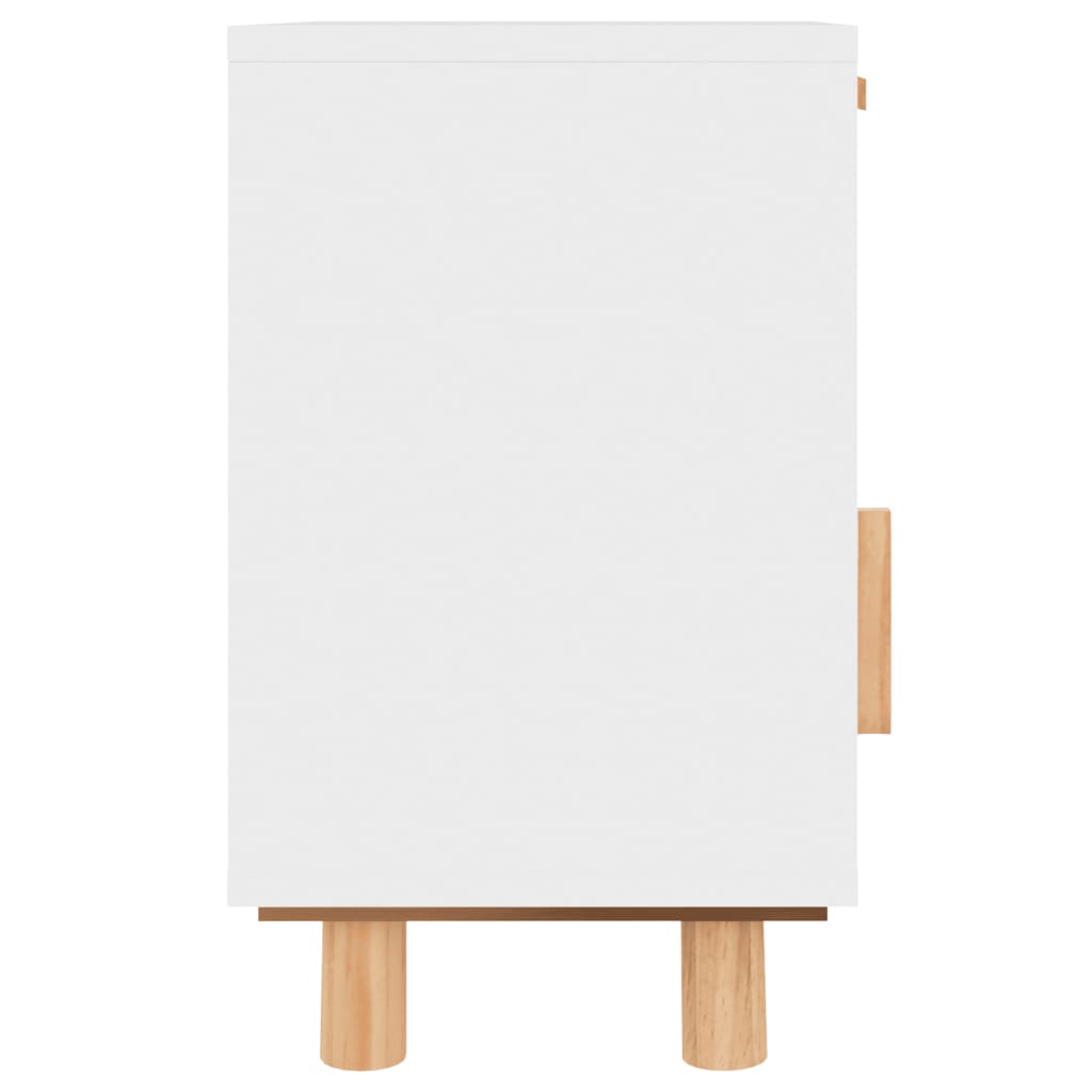 Comodino Bianco in Legno Massello di Pino e Rattan Naturale