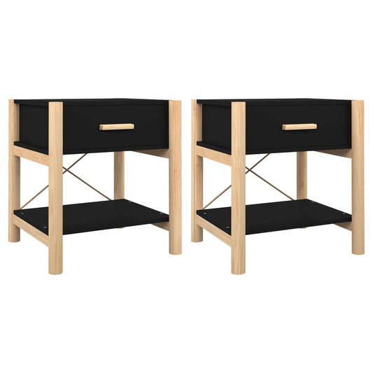 Tavolini da Letto 2pz Nero 42x38x45 cm in Legno Multistrato