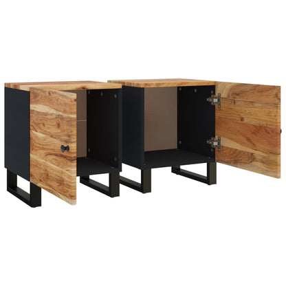 Comodini 2pz 40x33x46 cm in Legno Massello di Acacia