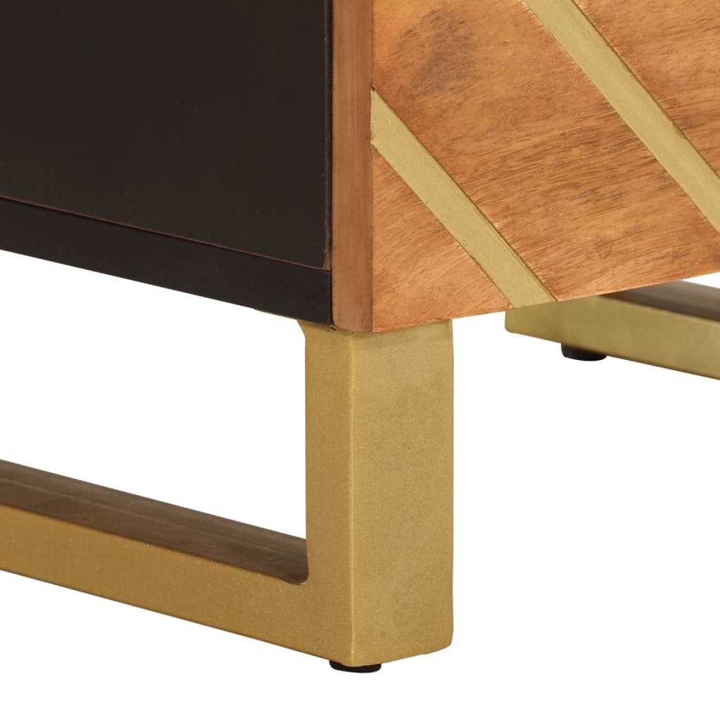 Comodino Marrone e Nero in Legno Massello di Mango