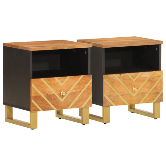 Comodini 2 pz Marrone e Nero in Legno Massello di Mango